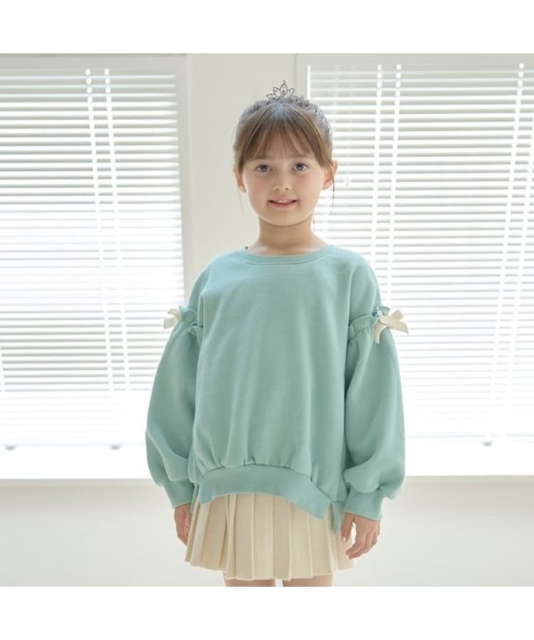 リセマイン(Lycee mine)の【毛玉バイバイ裏起毛裏毛】アソートリボン付きガーリートップス グリーン(025)