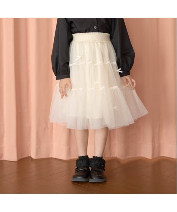 リセマイン(Lycee mine)の【新色追加】【一部再入荷】リボン付きティアードチュールスカート アイボリー(104)
