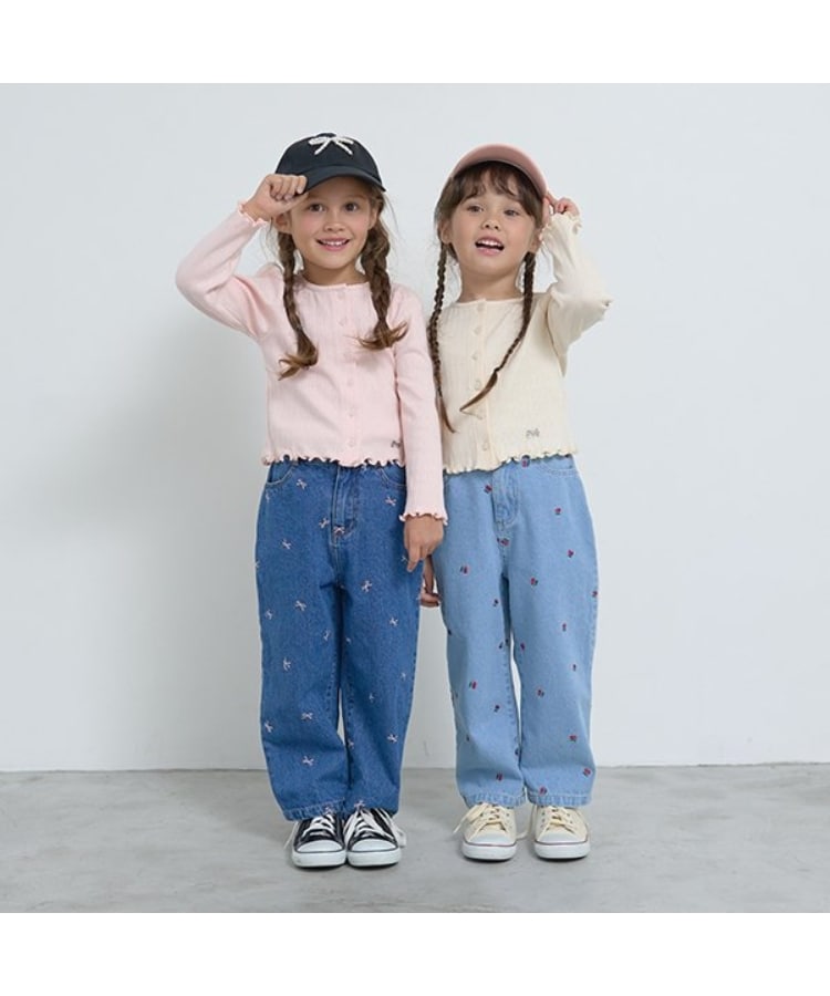 LOVE DENIM】アソート刺しゅう総柄ストレートパンツ(デニム LOVE DENIM】アソート刺しゅう総柄ストレートパンツ(デニム