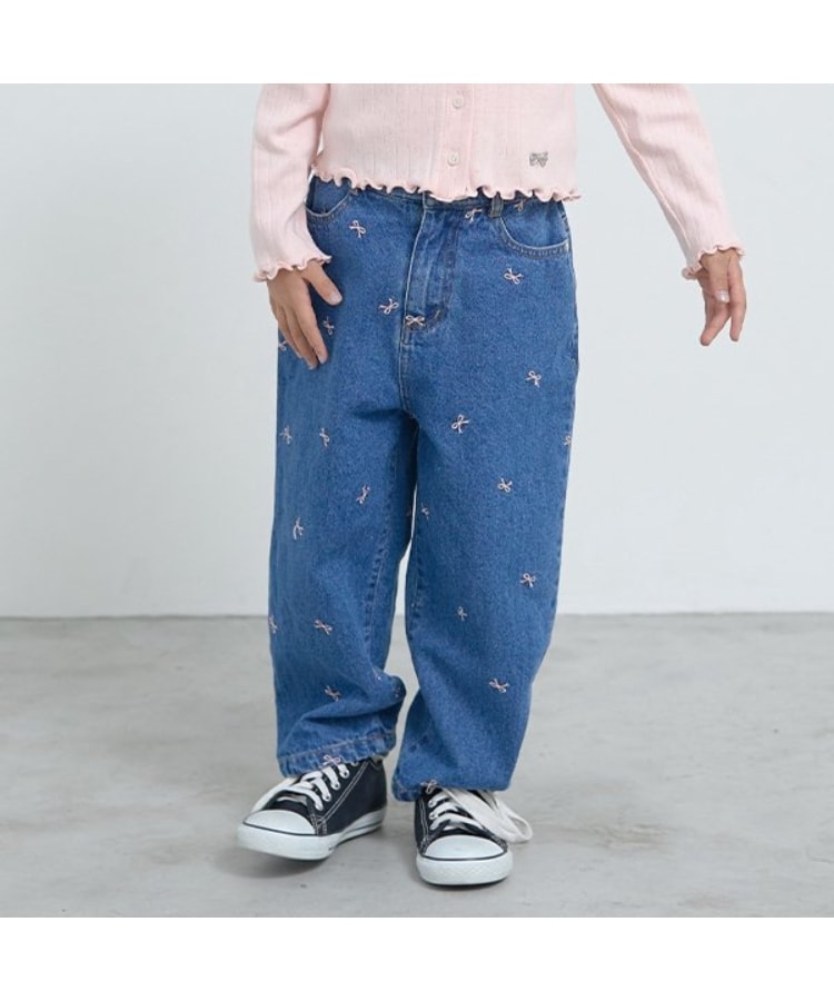 リセマイン(Lycee mine)の【LOVE DENIM】アソート刺しゅう総柄ストレートパンツ ブルー(091)