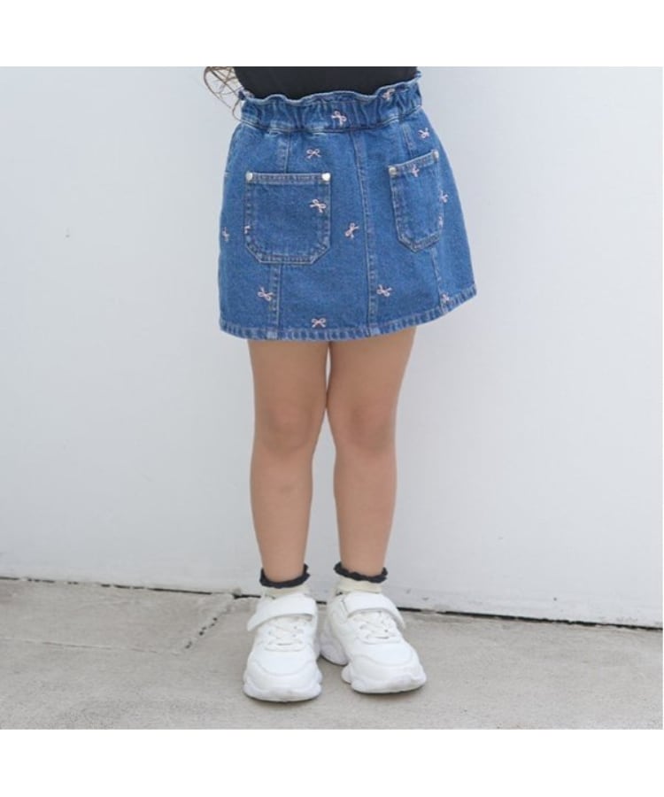 リセマイン(Lycee mine)の【LOVE DENIM】アソート刺しゅう総柄スカパン ブルー(091)