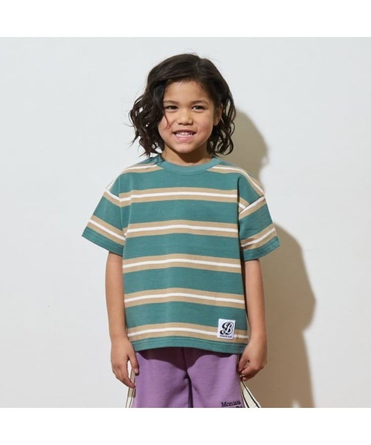 ビールーム(b.ROOM)のビッグシルエット先染めボーダーTシャツ グリーン(122)