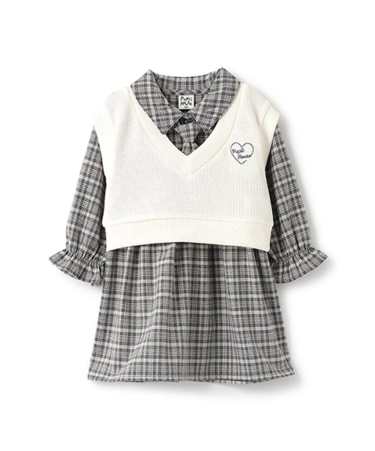 ピューピルハウス(Pupil House)のレイヤード風ネクタイワンピース ブラック(219)