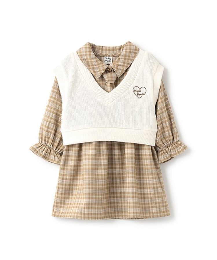 ピューピルハウス(Pupil House)のレイヤード風ネクタイワンピース ブラウン(043)