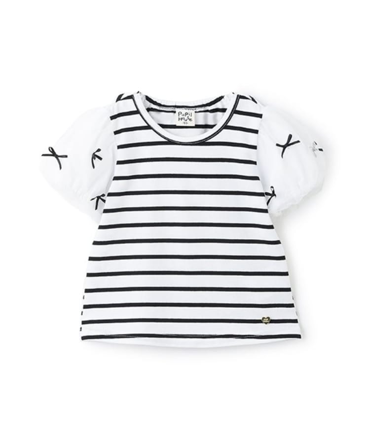 ピューピルハウス(Pupil House)の袖リボン半そでTシャツ ブラック(219)