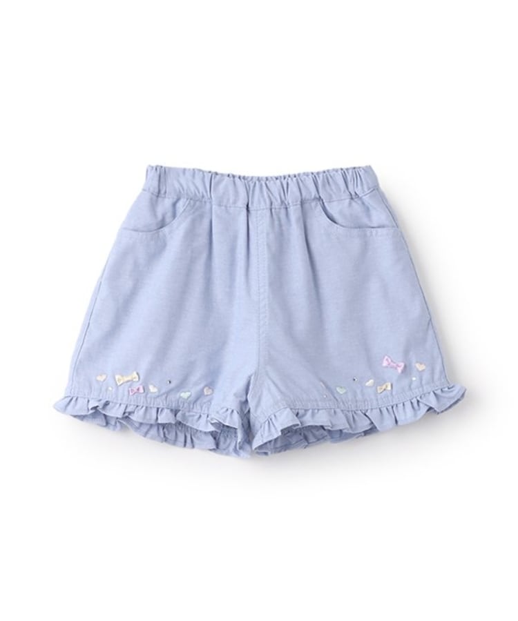 ピューピルハウス(Pupil House)の裾フリルショートパンツ サックスブルー(090)