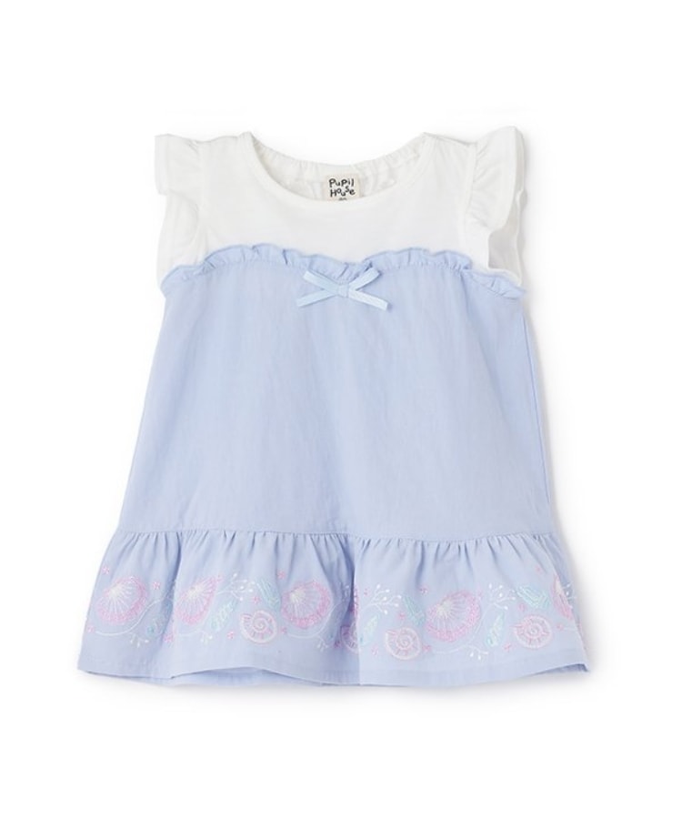 ピューピルハウス(Pupil House)の裾シェル刺しゅうチュニック サックスブルー(090)