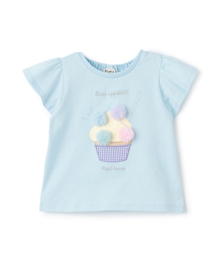 ピューピルハウス(Pupil House)のアップリケ半袖Tシャツ サックスブルー(090)