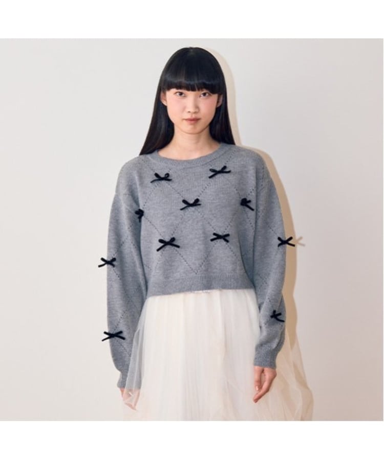 ミジェ(Mi-je)のリボンモチーフダイヤニット グレー(112)