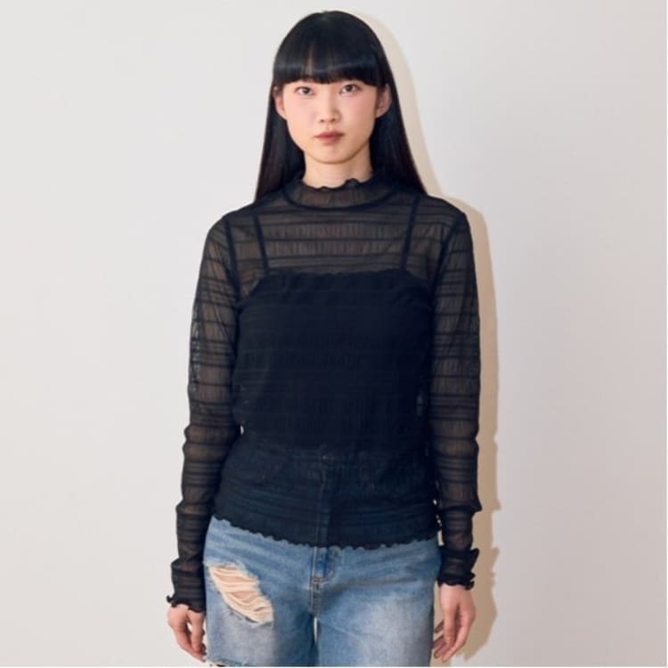 ミジェ(Mi-je)のチュールハイネックインナー【韓国ファッション】 Ｔシャツ