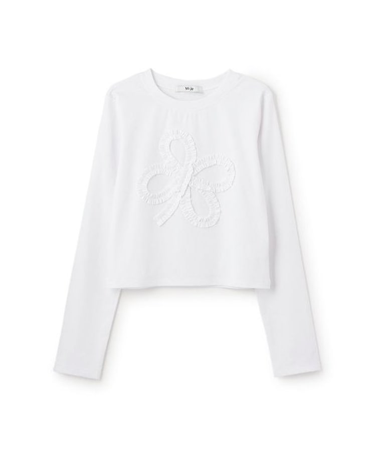 ミジェ(Mi-je)のモチーフフリル長袖Tシャツ オフホワイト(003)