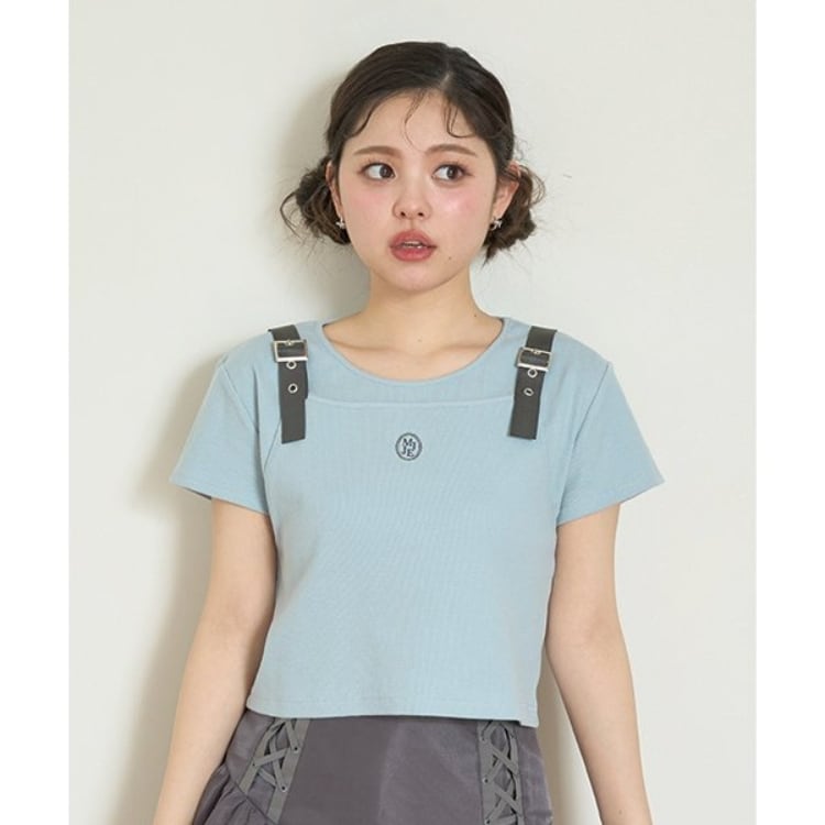 ミジェ(Mi-je)のビスチェレイヤード風半袖テレコ【韓国ファッション】 Ｔシャツ