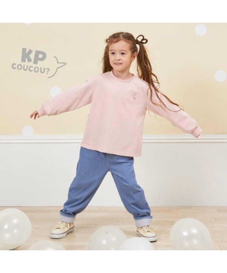 ケーピー(KP)のKP coucou(ケーピーククー)裾リボンデニム風パンツ(80～140)1
