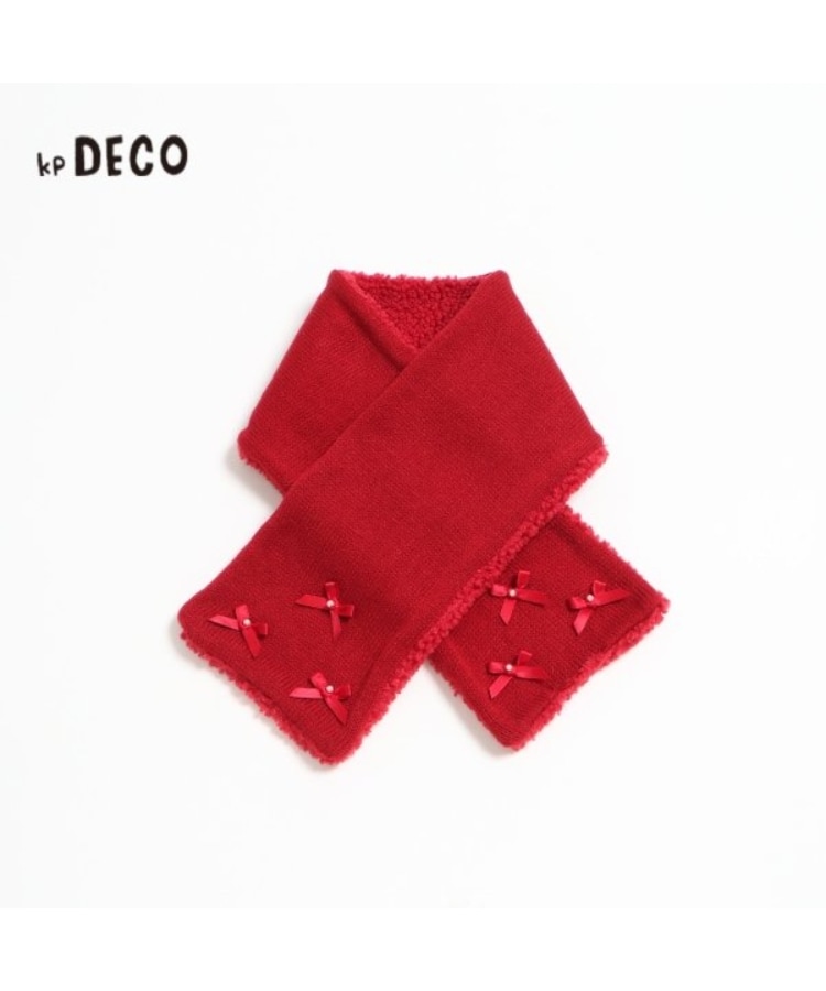ケーピー(KP)のKPDECO(ケーピーデコ)パールリボン付きニットマフラー(S～M) レッド(061)