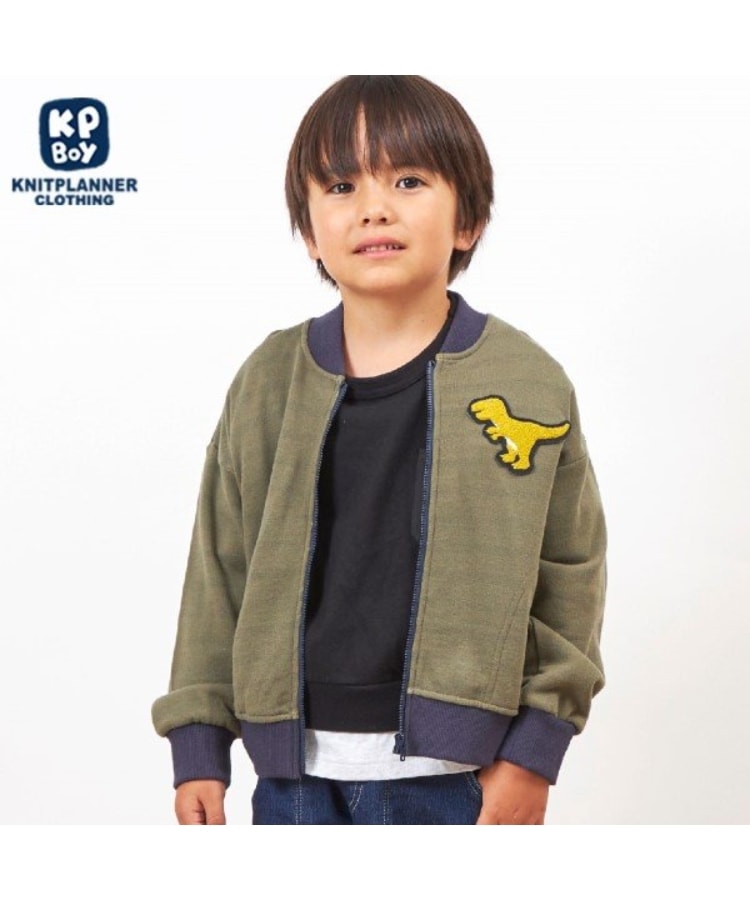 ケーピー(KP)のKPBOY(ケーピーボーイ)裏ボーダー恐竜ワッペン羽織(80～130) カーキ(027)