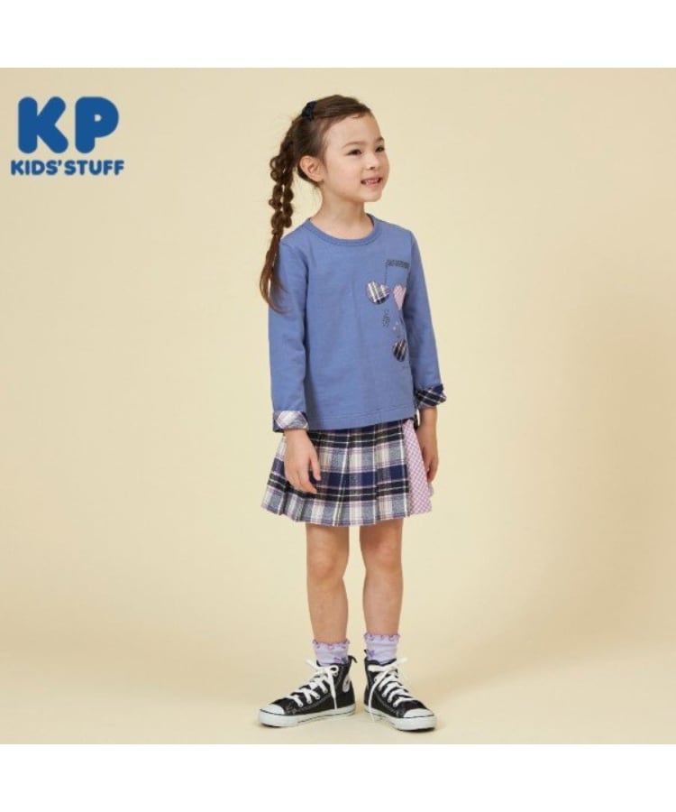 ケーピー(KP)のKP チェックプリーツリボン付きスカパン(90～160) ネイビー(094)