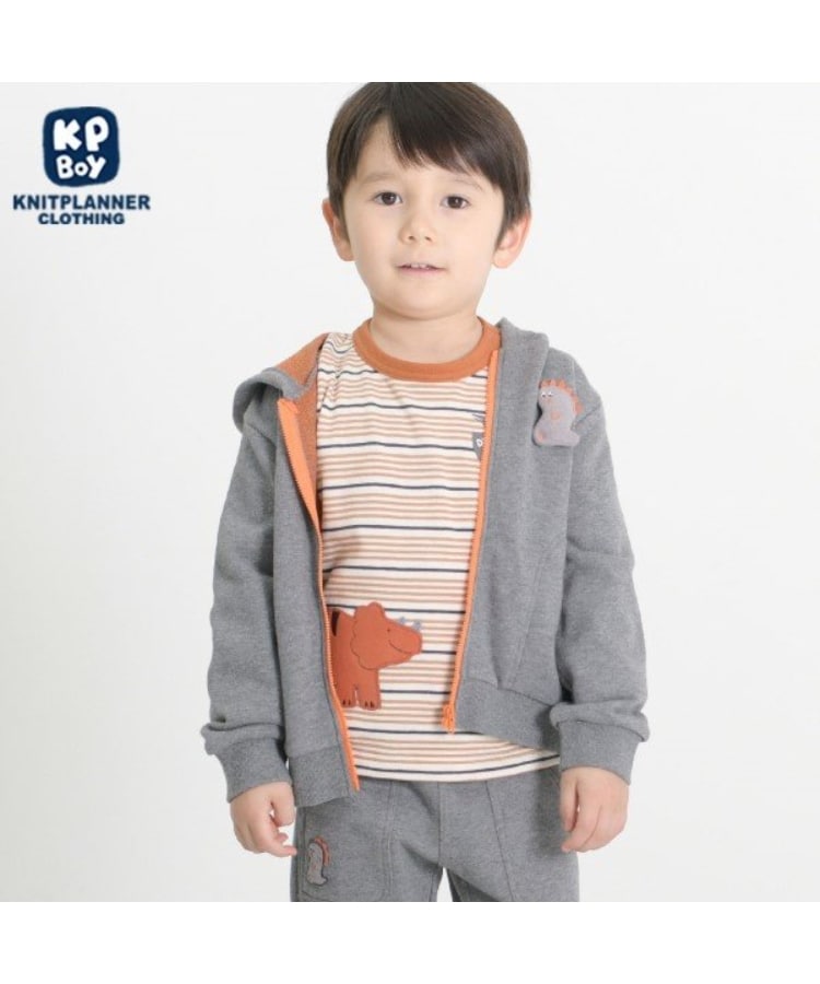 ケーピー(KP)のKPBOY 裏毛恐竜パーカー(80～110) チャコールグレー(013)