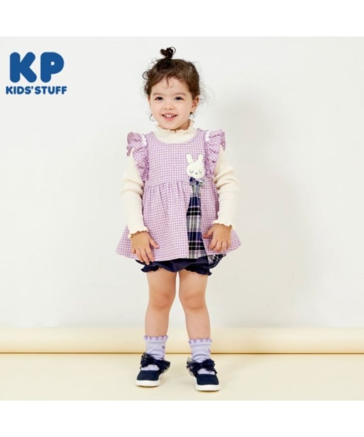 ケーピー(KP)のKP うさぎチェック半袖ワンピブルマセット(80～100) ラベンダー(080)