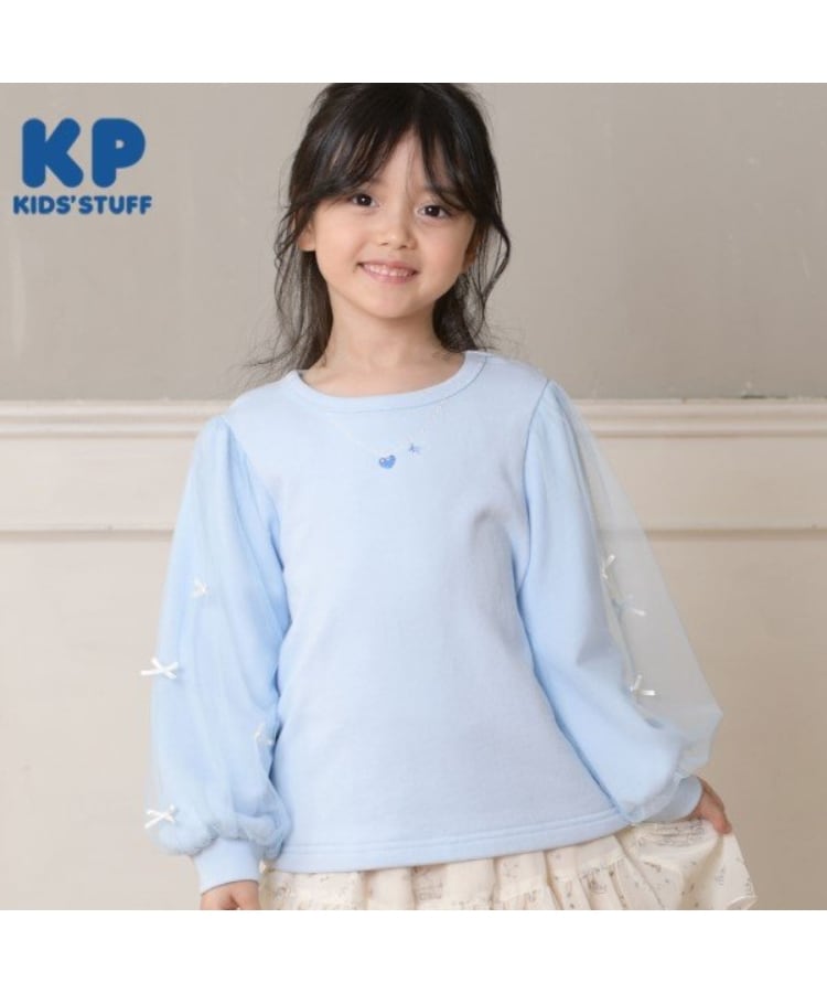ケーピー(KP)のKP リボンチュール袖トレーナー(100～150) サックスブルー(090)