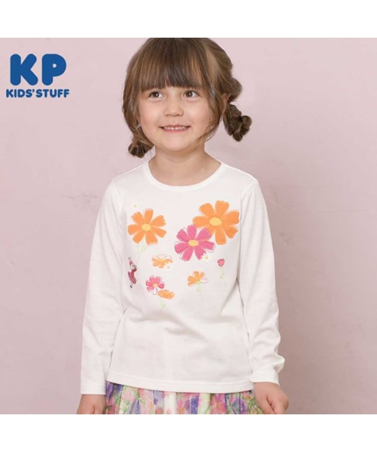 ケーピー(KP)のKP コスモスアップリケ長袖Tシャツ(80～140) オフホワイト(003)