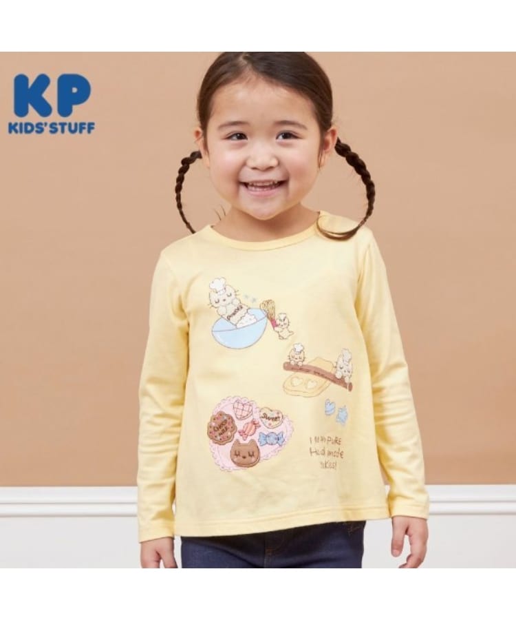 ケーピー(KP)のKP パティシエネコちゃん長袖Tシャツ(80～140) ライトイエロー(030)
