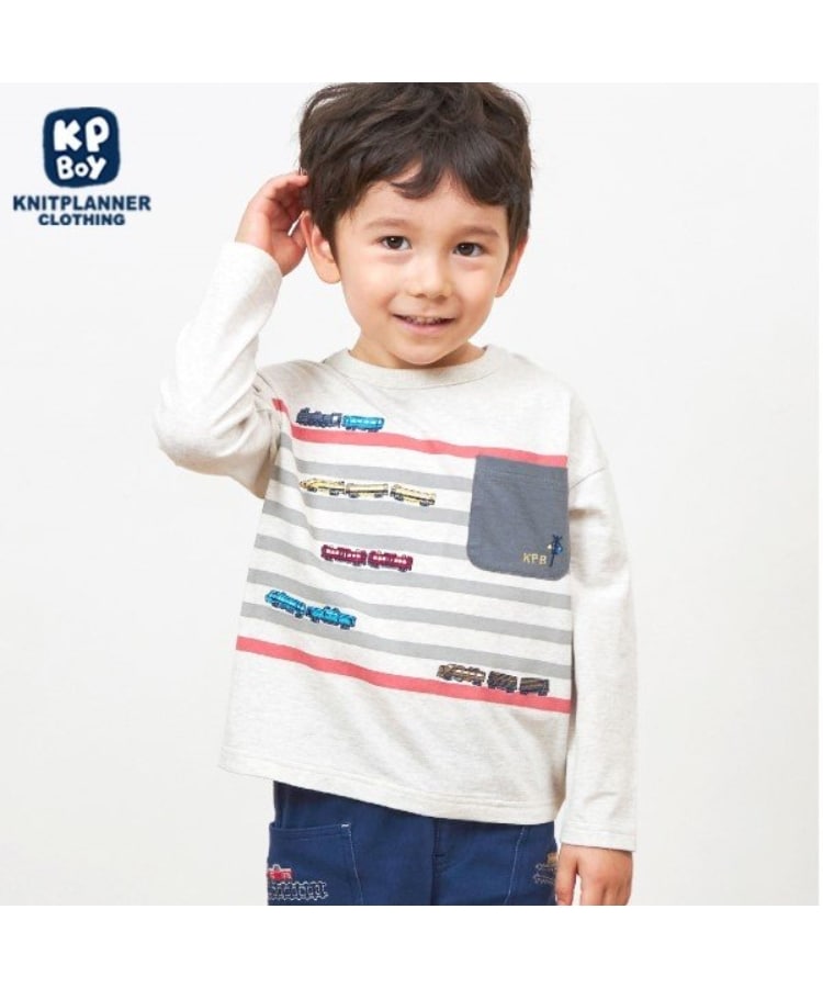 ケーピー(KP)のKPBOY 日本製/電車モチーフの長袖Ｔシャツ(80～130) オフホワイト(103)