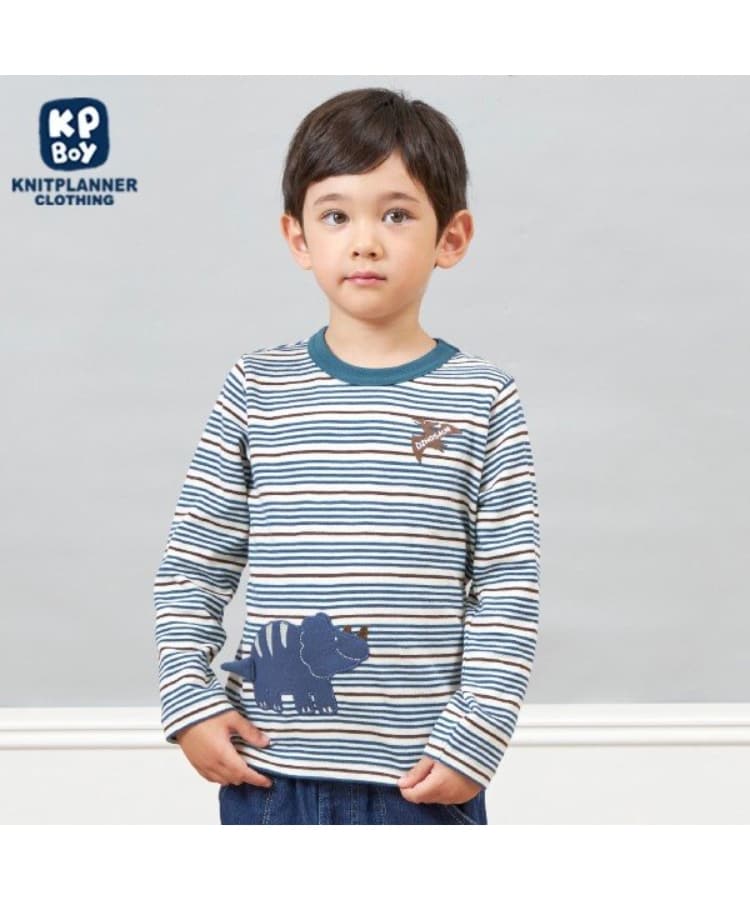 ケーピー(KP)のKPBOY 恐竜のマルチボーダー長袖Ｔシャツ(80～120) ネイビー(094)