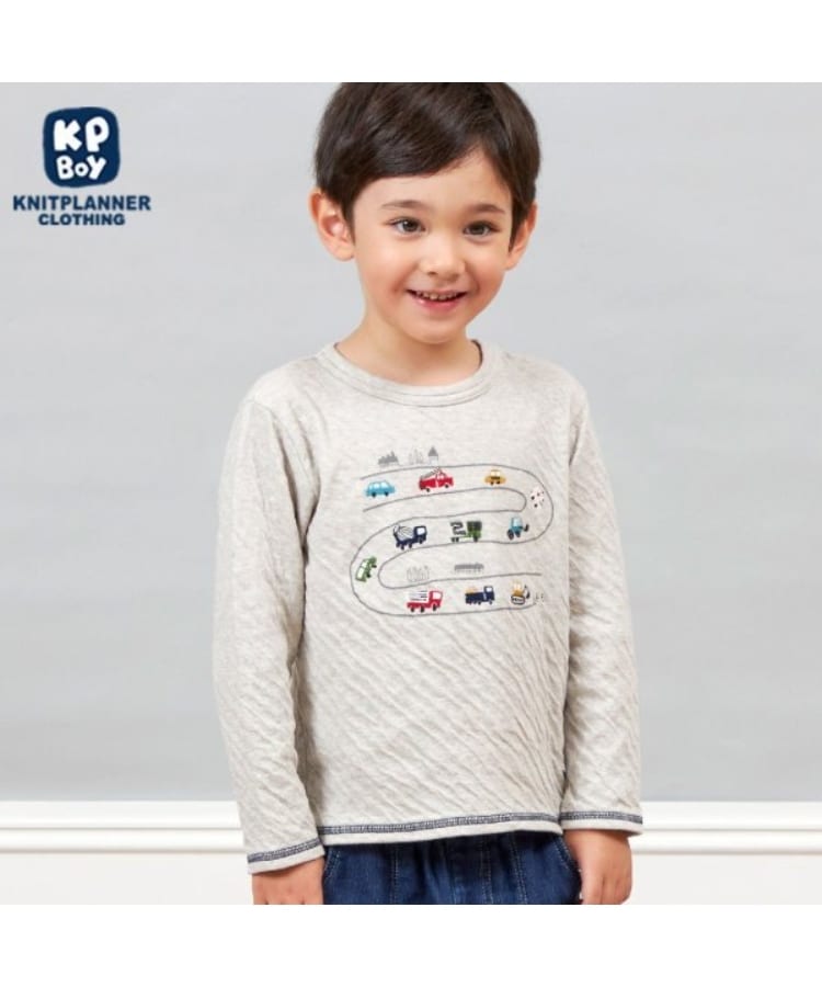 ケーピー(KP)のKPBOY 日本製/車モチーフオーガニック接結長袖Ｔシャツ(80～150) ライトグレー(211)