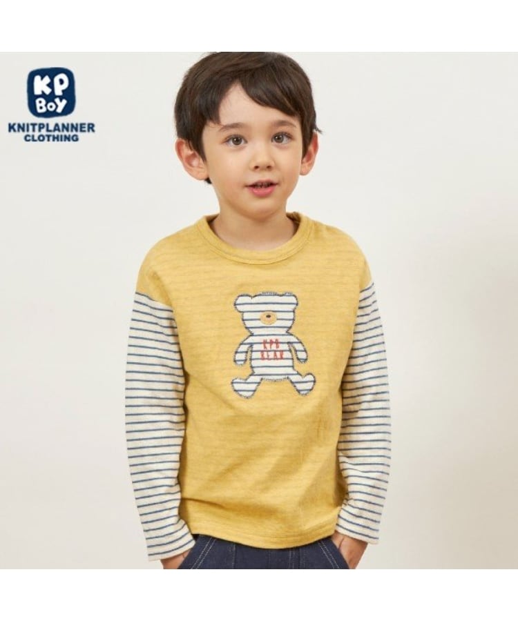 ケーピー(KP)のKPBOY クマモチーフの接結ボーダー天竺長袖Ｔシャツ(80～110) イエロー(031)
