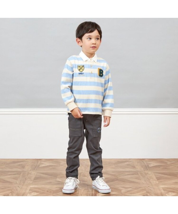 ケーピー(KP)のKPBOY ワッペン付き太ボーダー長袖ラガーシャツ(90～140)14