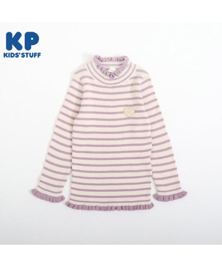ケーピー(KP)のKP リブ編みボーダーハイネックセーター(80～90) ラベンダー(080)