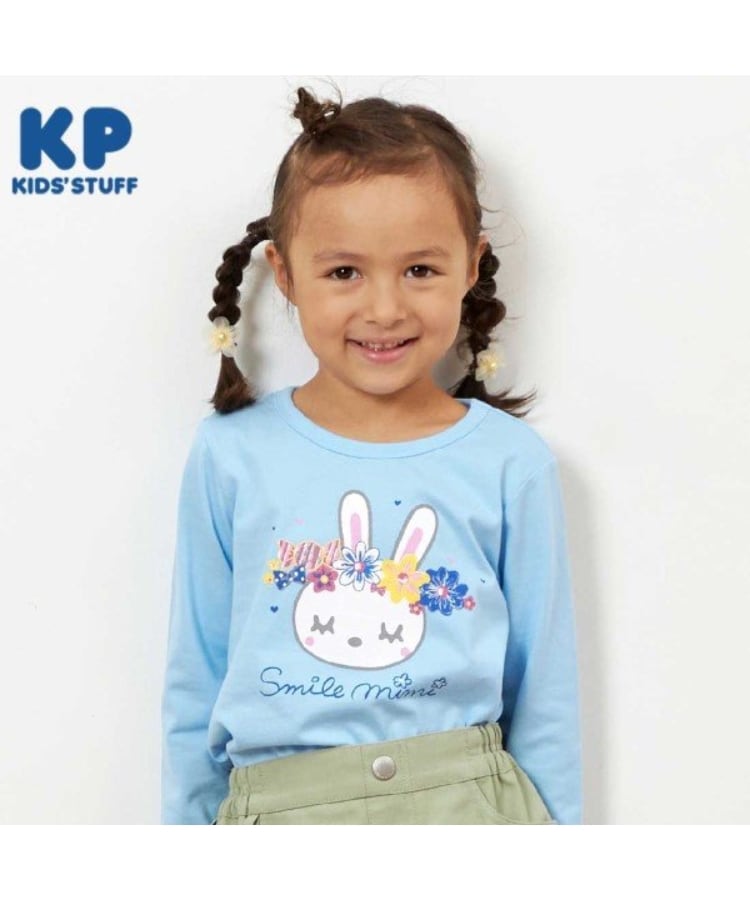 ケーピー(KP)のKP 花冠うさぎプリント長袖Tシャツ(100～160) ブルー(091)