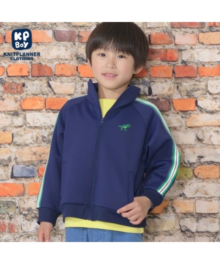 ケーピー(KP)のKPBOY 恐竜刺しゅう袖ライン付きブルゾン(110～150) ネイビー(094)