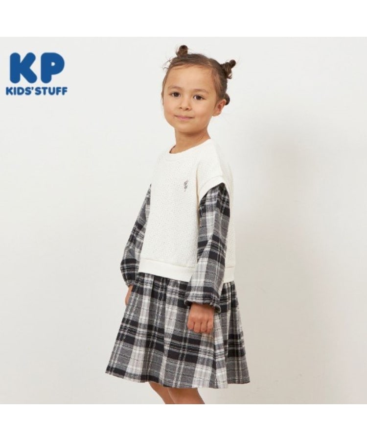 ケーピー(KP)のKP レイヤード風チェックワンピース(90～160) オフホワイト(003)