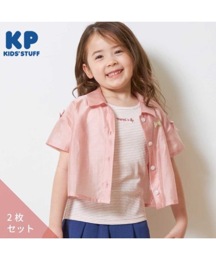 ケーピー(KP)のKP(ケーピー)シアーシャツ＆ボーダータンクトップセット ピンク(071)