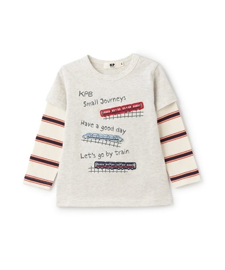 ケーピー(KP)のレイヤード風電車ワッペン長袖Tシャツ オフホワイト(103)