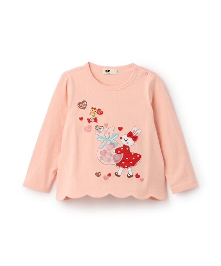 ケーピー(KP)のバレンタインmimiアップリケ長袖Tシャツ ピンク(172)