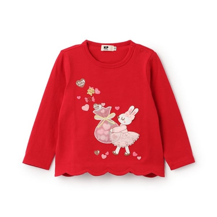 ケーピー(KP)のバレンタインmimiアップリケ長袖Tシャツ Ｔシャツ