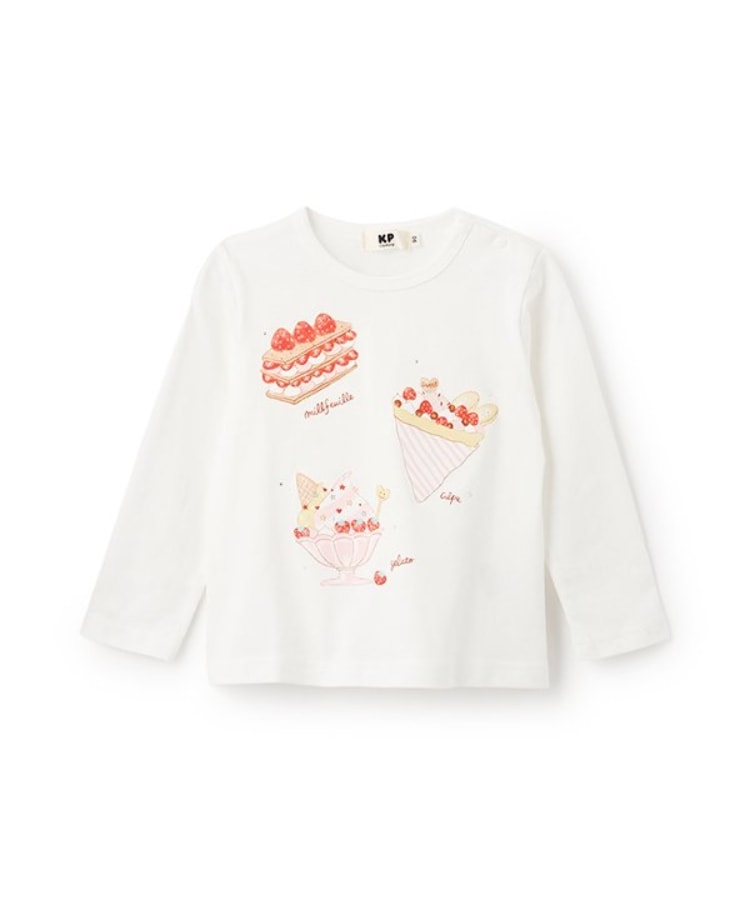 ケーピー(KP)のいちごスイーツプリント長袖Tシャツ オフホワイト(003)