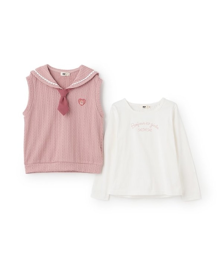 ケーピー(KP)のネクタイつきセーラーベスト&長袖Tシャツ2枚セット2
