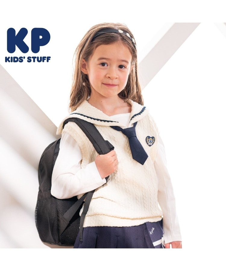 ケーピー(KP)のネクタイつきセーラーベスト&長袖Tシャツ2枚セット オフホワイト(003)