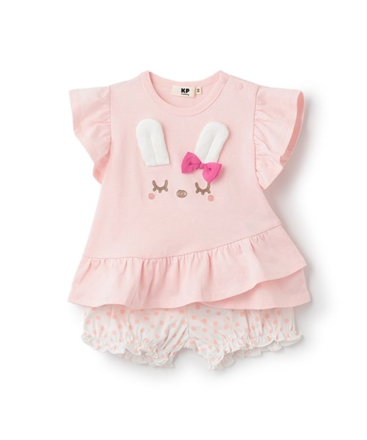 ケーピー(KP)のmimi立体耳つきTシャツx水玉ブルマセット ピンク(071)