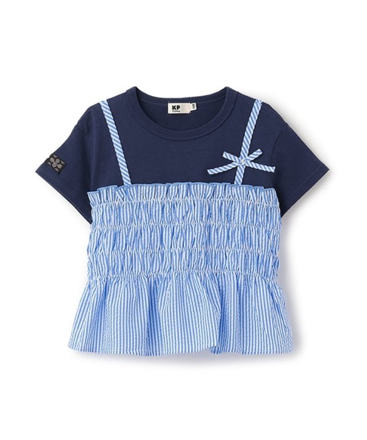 ケーピー(KP)のサッカーストライプビスチェドッキングTシャツ ブルー(091)