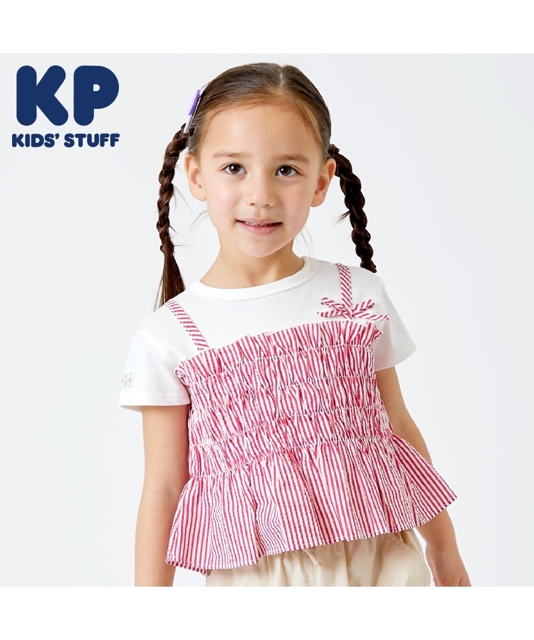 ケーピー(KP)のサッカーストライプビスチェドッキングTシャツ レッド(061)