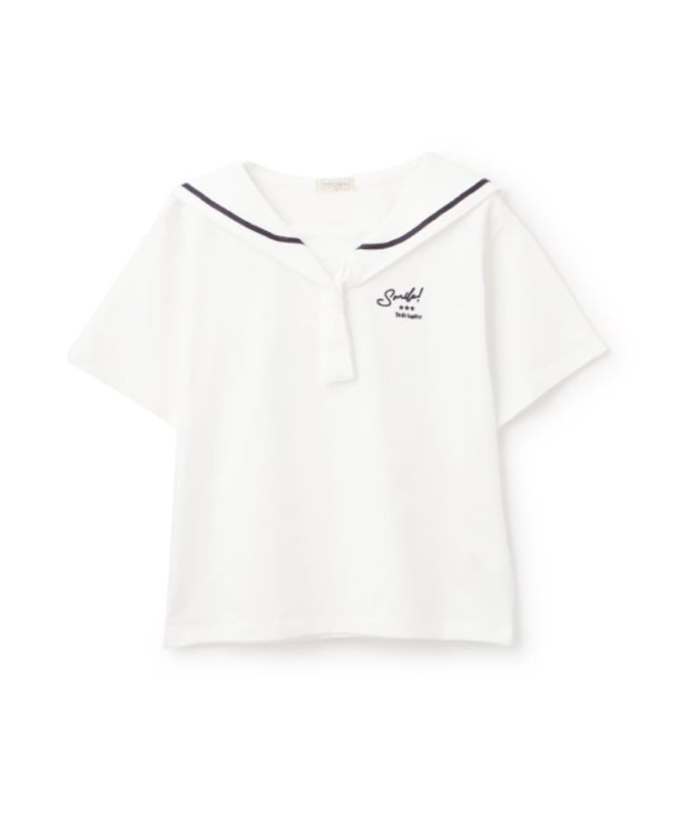 ケーピー(KP)の刺しゅうセーラーカラー半袖Tシャツ オフホワイト(003)