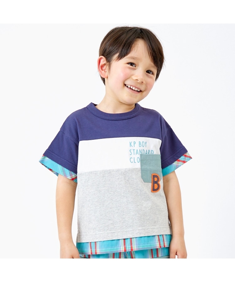 ケーピー(KP)のナイロンポケットつき　前身3色切り替え半袖Tシャツ9