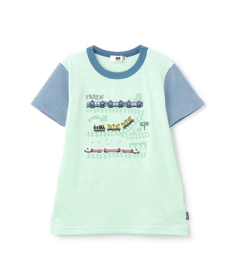 ケーピー(KP)の電車刺しゅう半袖Tシャツ ミントグリーン(021)