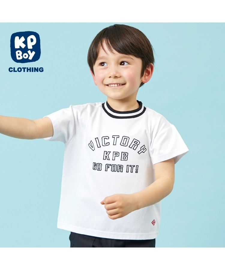 ケーピー(KP)のソロナリブ衿つき半袖Tシャツ ホワイト(001)