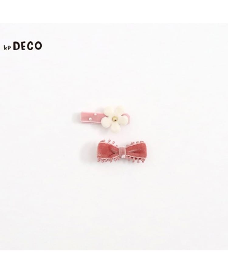 ケーピー(KP)のKPDECO 花モチーフとリボン ヘアクリップ2個セット ピンク(071)