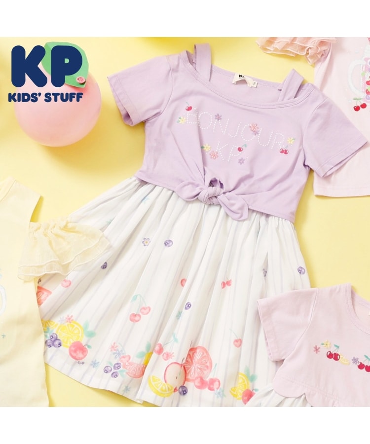 ケーピー(KP)のシフォン フルーツ柄プリント ワンピース パープル(081)